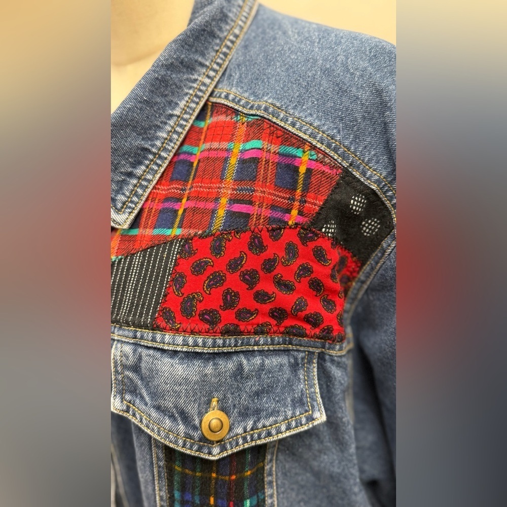 Vintage Carole Little Patchwork Denim Jacket – Size 18W Cotton - Picture 3 of 13